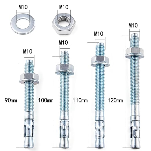 20 Pcs Zinc Plated M10 Wedge Anchors & Concrete Anchors Kit for Reinforcing Building Structures & Industrial Equipment Mounting