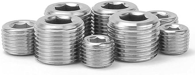20 Pcs Stainless Steel Pipe Plug Fitting Assortment Kit, 5 Sizes 1/8" 1/4" 3/8" 1/2" 3/4" NPT Male Internal Hex Thread Socket Pipe Plug for Sealing Pipe Port