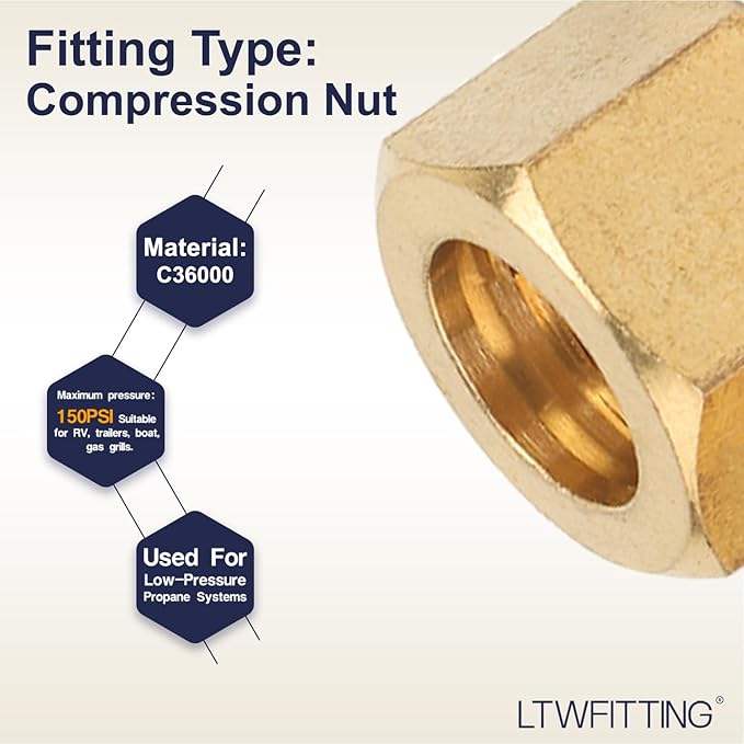 LTWFITTING 7/16-Inch Brass Compression Nut,Brass Compression Fitting(Pack of 600)