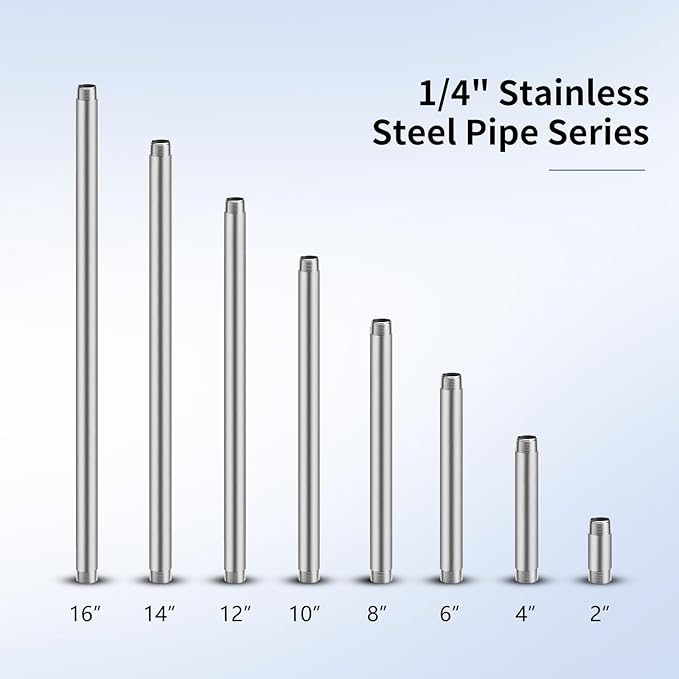 1/4"x8" 304 Stainless Steel Pipe, 2 Pack 1/4" NPT x 1/4" NPT Male Threaded Nipple, SCH40 Heavy Duty Pre-Cut Steel Pipe for Plumbing Gas, Hydraulic, and Industrial Applications(8", 2 Piece)