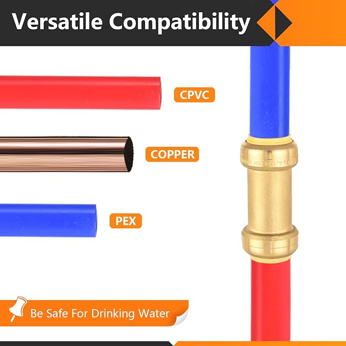 1-Pack HeSun Pushfit Check Valve, 1-Inch Push to Connect Plumbing Fittings with Disconnect Clip, Brass Push-fit Fittings for PEX, Copper, CPVC, PE-RT Pipes(PF-VALVE066)
