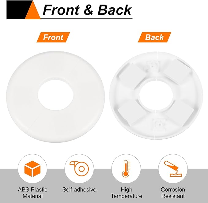 HARFINGTON 4pcs Wall Split Flange 78mm/3.1" Self-Adhesive Plumbing Cover Plates ABS Plastic Round Escutcheon Plate Buckle Design for Water Pipe Bathroom Kitchen Decoration, White