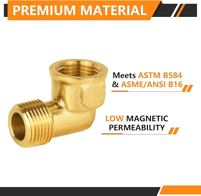 100-PCs HeSun Brass Pipe Fitting, 3/8" NPT Male x 3/8" NPT Female 90-Degree Barstock Street Elbow