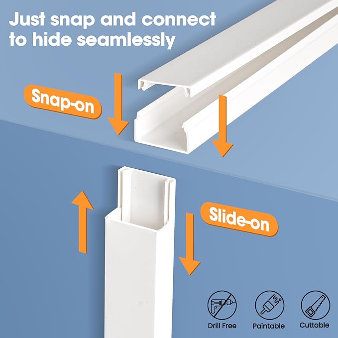500in Cord Hider Kit, Cord Covers for Wires on Wall, Paintable Cable Raceway, Cord Hider for Wall Mount tv, tv Cable Hider Wall kit, Wire Covers for Cords, 32X L15.75 X W0.96in X H0.57in, White