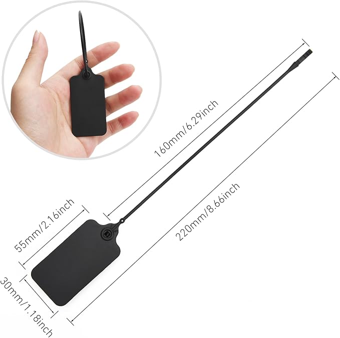 50 Black Blank Plastic Tags for Labeling Waterproof Hanging Labels Writable Tags Seal Plastic Marking Label for Clothes Bags Keys Inventory with One Marker Pen