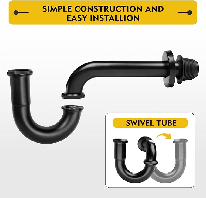 Stainless Steel P-Trap - 1 1/4 Inch Bathroom Basin Sink Waste Trap with Reducing Washer, Matte Black