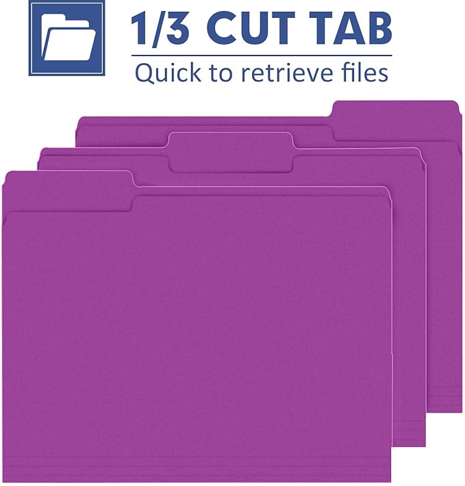 File Folder, PANDRI 120 Pack File Folder, 1/3 Cut Tab, Letter Size, Filing Folder for Office School Business, Rosepurple