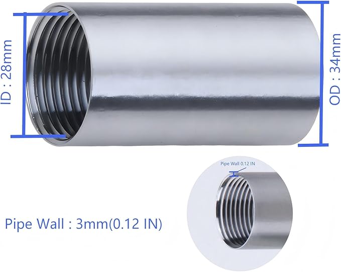 CONSTELLAR 304 Stainless Steel Pipe Fitting - 1" NPT Female x 1" NPT Female Threaded Thickened Pipe Wall, 150mm (6 inch) Length Heavy Nipple Seamless Pipe (1 Pcs)