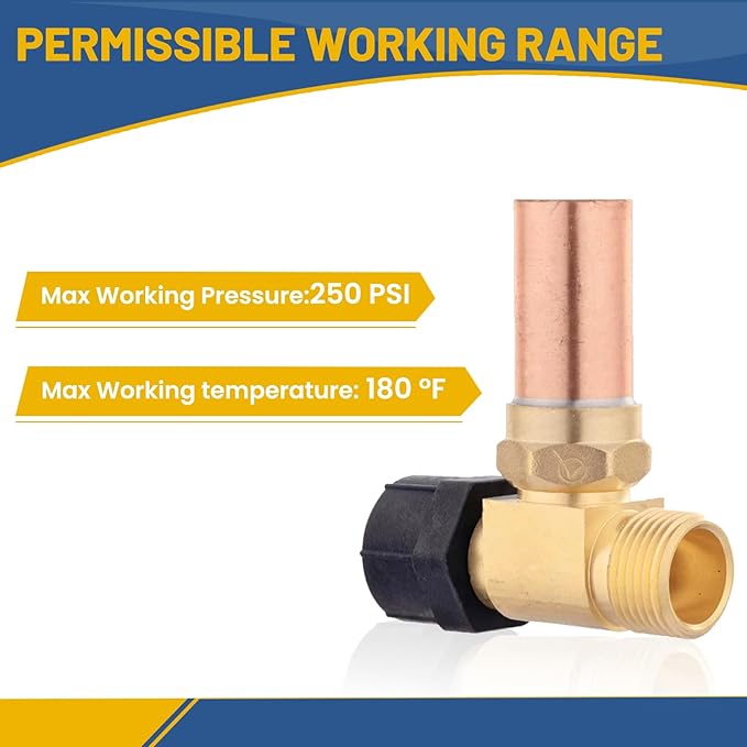 Water Hammer Arrestor,7/8" Female Swivel Ballcock Nut X 3/4" Male Thread Copper Water Arrestor for Toilet Connection(10PACK,Copper Arrestor)(HAMMER024-10Pack)
