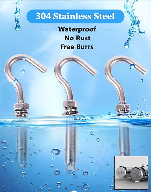 Concrete Wall Hook, Lsqurel 304 Stainless Steel Concrete Anchors Heavy Duty Open Expansion Bolts for Concrete Wall (M8-10Pack)