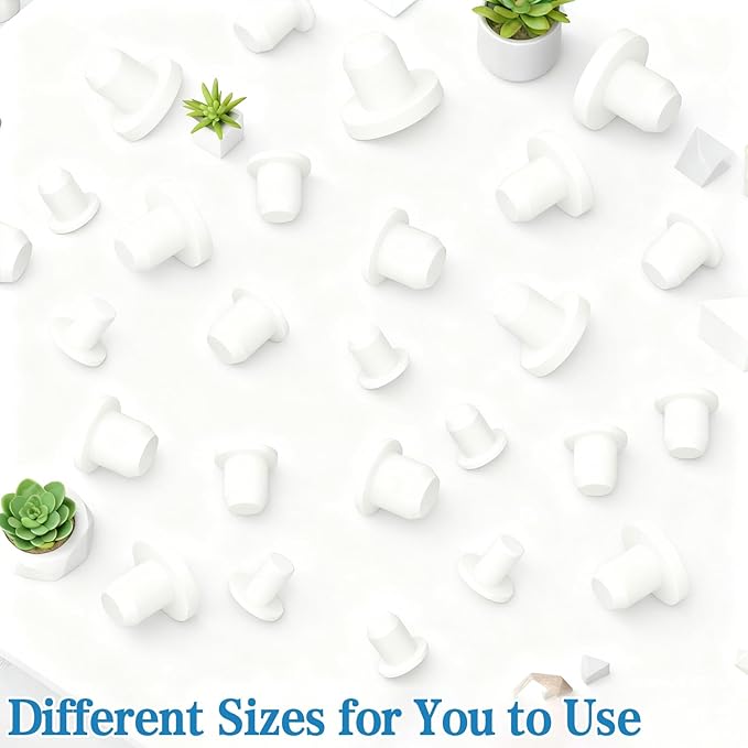 140Pcs White Rubber Plug Box, Round Hole Silicone Tool Various Sizes Rubber Plugs Round Holes, T-Type Flexible Stopper Sealing Covers for Car Wiring Furniture