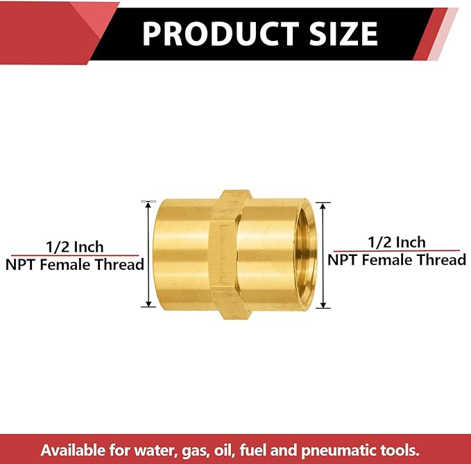 (Pack of 5) EFIELD 1/2" x 1/2" Female NPT Coupling, Soild Brass Hex Nipple Brass Pipe Fittings,(NPT074)