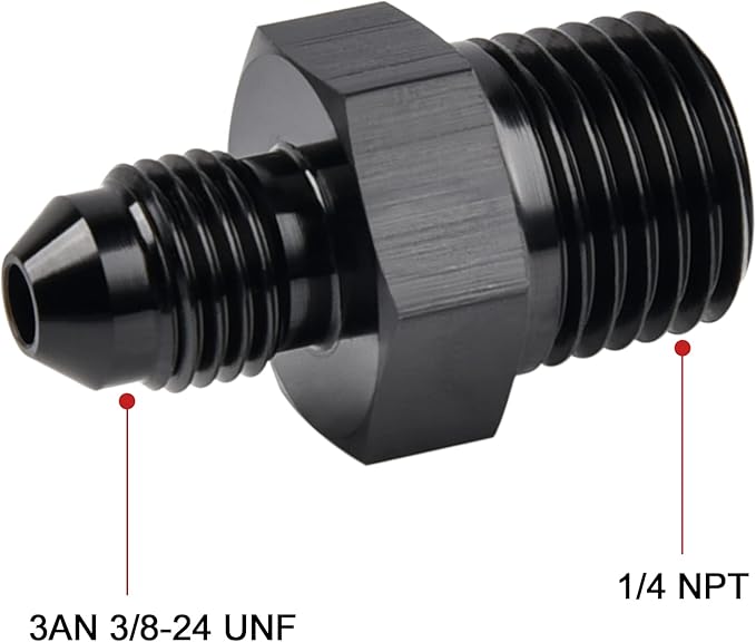 EVIL ENERGY 3AN Male Flare to 1/4" NPT Pipe Fitting Adapter Aluminum Straight Black