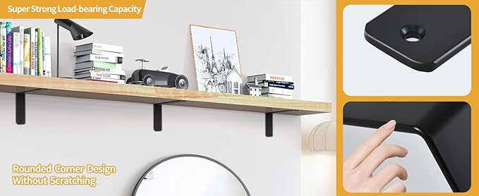 12 Pack - L 12" x H 8" x W1.5, 5mm Thick Black L Shelf Bracket, Iron Shelf Brackets, Metal Shelf Brackets, Floating Shelf, Shelf Supports with Screws