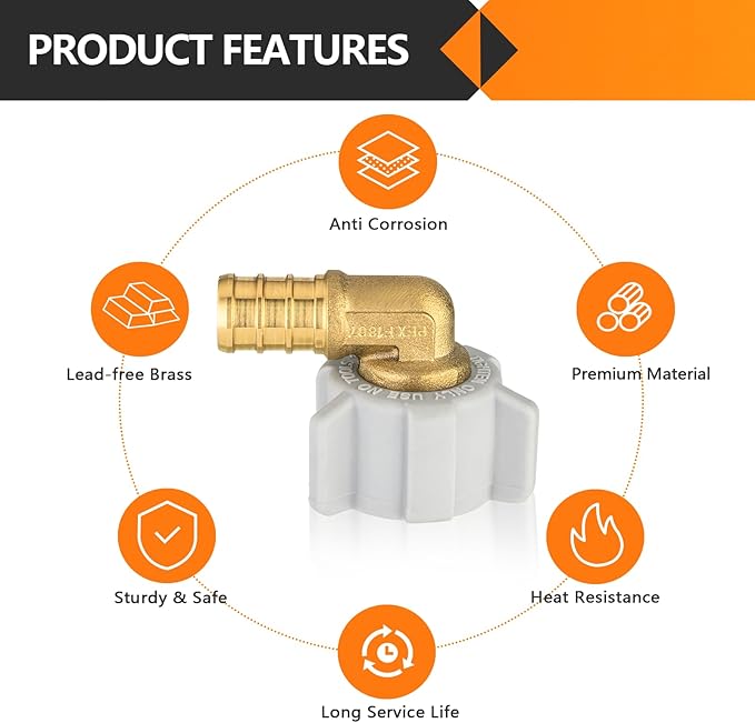 5-Pack HeSun PEX Fittings, 1/2" Pex x 1/2" Female NPT Swivel Elbow, Brass Crimp Fitting for ASTM F1807(PEX1807208-5)
