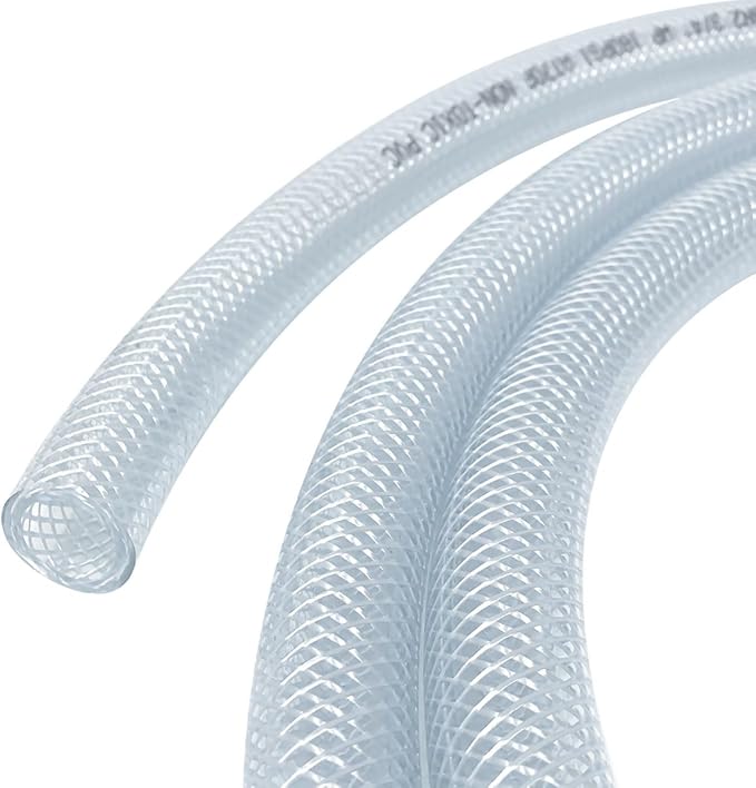 Gloxco Clear Braided PVC Tubing, Food Grade, Heavy Duty Reinforced Hose, 5/8" ID, 10 Ft Length