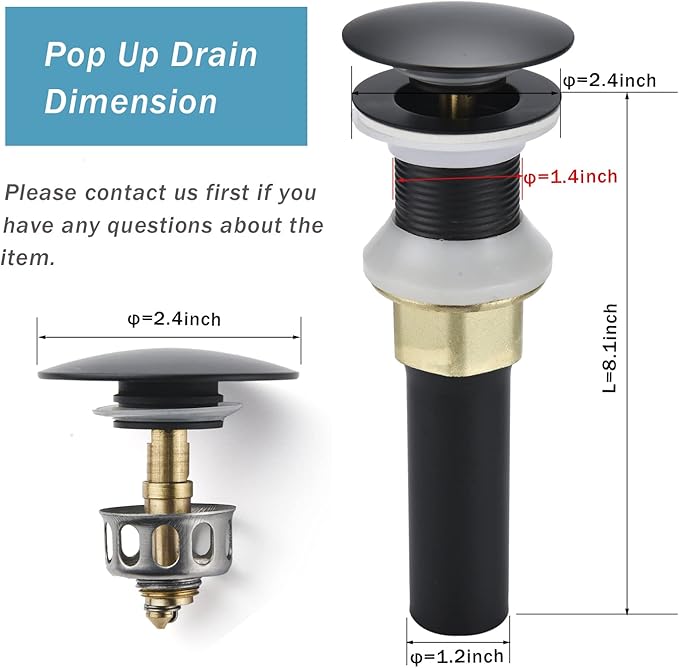 Bathroom Sink Drain,2 Pack Drain Stopper Bathroom Sink Without Overflow,Pop Up Drain Assembly with Detachable Strainer Basket,Built-in Anti-Clogging Strainer,Stainless Steel Mattle Black