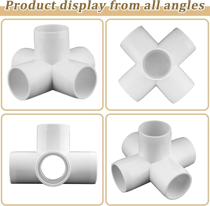 8 Pack 1" PVC Fittings 5 Way, Furniture Grade 1 Inch PVC Pipe Fittings 5 Way, UV Resistant, Fits SCH40 Pipe DIY Garden Shelves, Greenhouse, Shelf