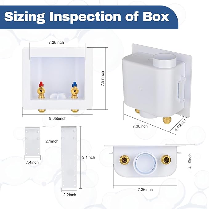 1-PACK GUOFIS Washing Machine Outlet Box, PEX Laundry Washer Box with Central and Side Drain Design(1/2"Push-fit Connection Inlet X 3/4"MHT Outlet)(WM005)