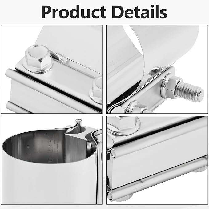 T304 Stainless Steel 2'' Inch Exhaust Clamp,2 Inch Butt Joint Exhaust Seal Band Clamp Sleeve Coupler Universal For Exhaust System 2PCS Polished