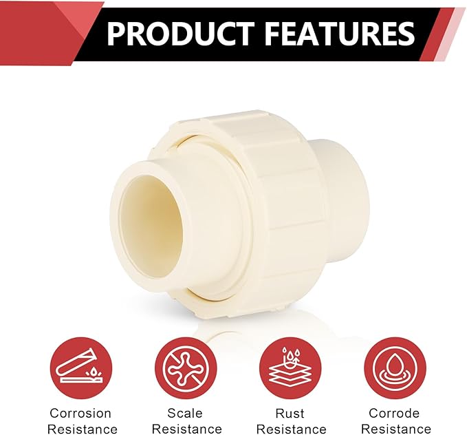 (5 Pack) EFIELD 3/4" Inch CPVC Slip Union, CTS x CTS Union Solvent Connection Fittings,(CPVC031-5)