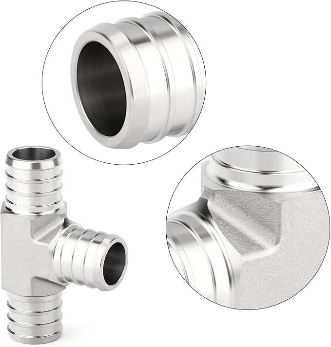 TAISHER 2PCS 304 Stainless Steel Tee Pex Fittings, 1/2" Pex Fitting With 6PCS Hose Clamp For Pex Tubing Pipe