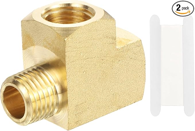 PATIKIL Brass Tee Fitting, 2Pcs 1/4" x 1/4" NPT Female x 1/4" NPT Male Pipe 3 Way Forged Brass Barstock Street Tee Pipe Fittings for Water Gas Refrigeration