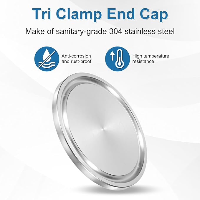 uxcell Stainless Steel Sanitary Fitting Clamp End Cap 2" (50.5mm) Solid Tube End Cap with Silicone Gasket for Food Beverage Cosmetics Factory Pipes