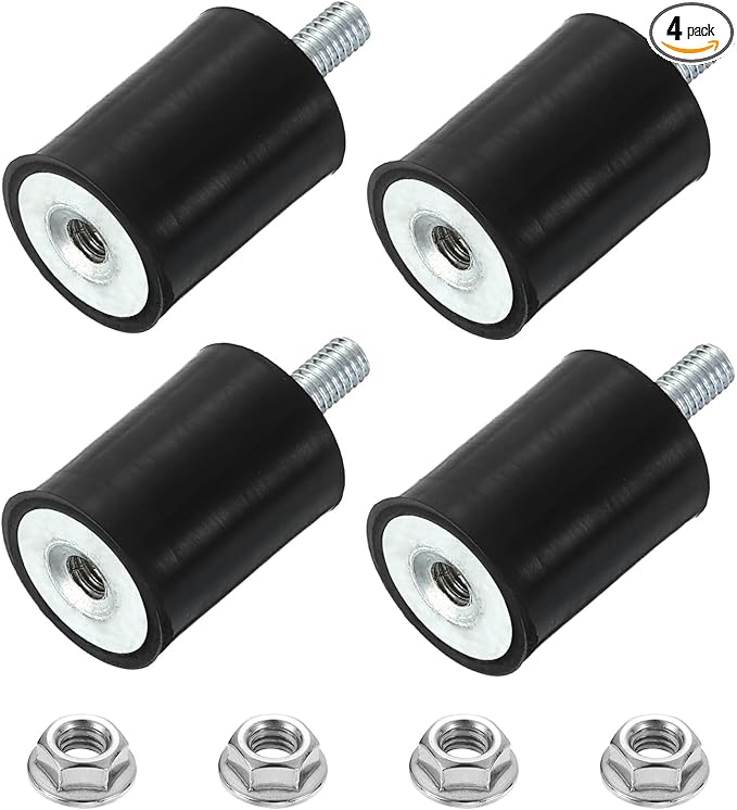 uxcell M4 Rubber Mounts, 4Pcs 15x20mm(DxH) Rubber Cylindrical Anti Vibration Isolator Shock Absorber with Lock Nut for Car Bobbin Generator Air Compressors