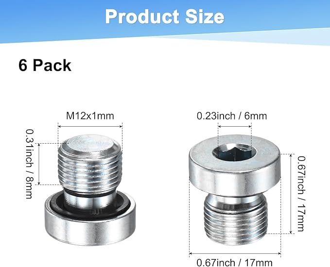 2-Pack M12x1mm Inner Hex Head Pipe Fitting Plug, Carbon Steel Sensor Socket Plug with Seal O-Ring for Terminate Pipe Ends/High Pressure Washer, Sealing Screw