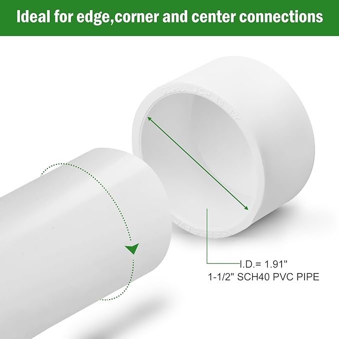 SCH40 PVC Cap 1-1/2 Inch - Fit Standard 1-1/2" SCH40 PVC Pipes (OD Approx. 1.9"), Zernmiarder Furniture Grade Pipe Caps, White Pipe Cover Fittings for Plumbing, DIY, Garden & Furniture - 4 Pcs