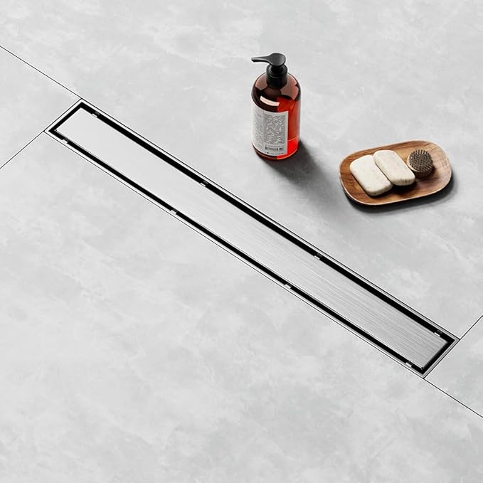 Linear Shower Drain 48 Inch, 2-in-1 Tile Insert Panel, Brushed AISI 304 Stainless Steel Fast Drainage Floor Drain for Bathroom, Kitchen, Garage & More