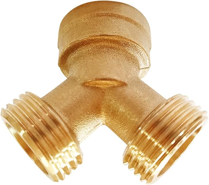 2PCS Garden Hose Splitter Brass 3/4" GHT Thread Heavy Duty 2 Way Y Connector with Washers Garden Hose Adapter for Backyard Water Tap, Outlet, & Spigot