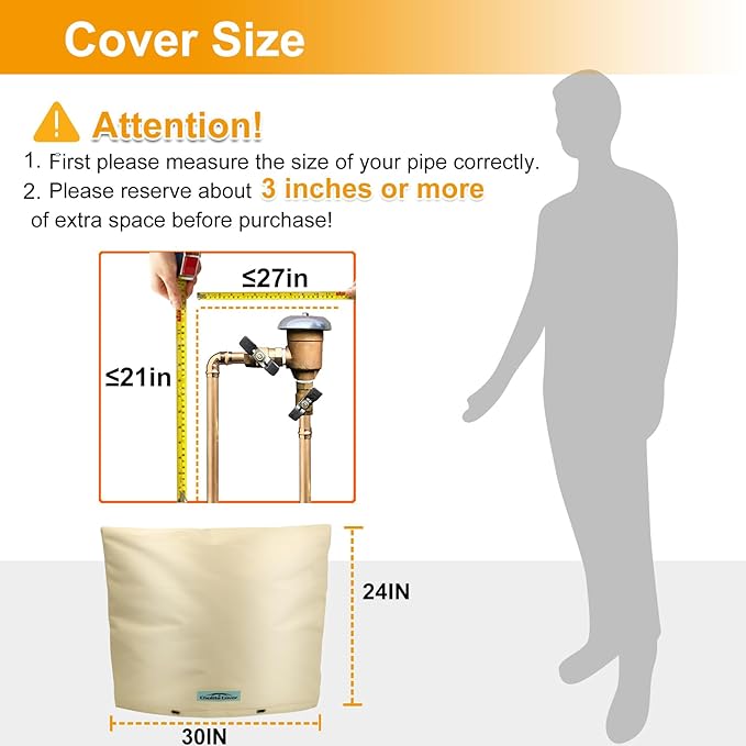 Backflow Preventer Cover Insulated (5˚F) with Thicker 7 Layers Fabric - 30" W x 24" H with Aluminum Foil Backflow Cover for Winter Pipe Freeze Protection - Sprinkler Covers for Outside