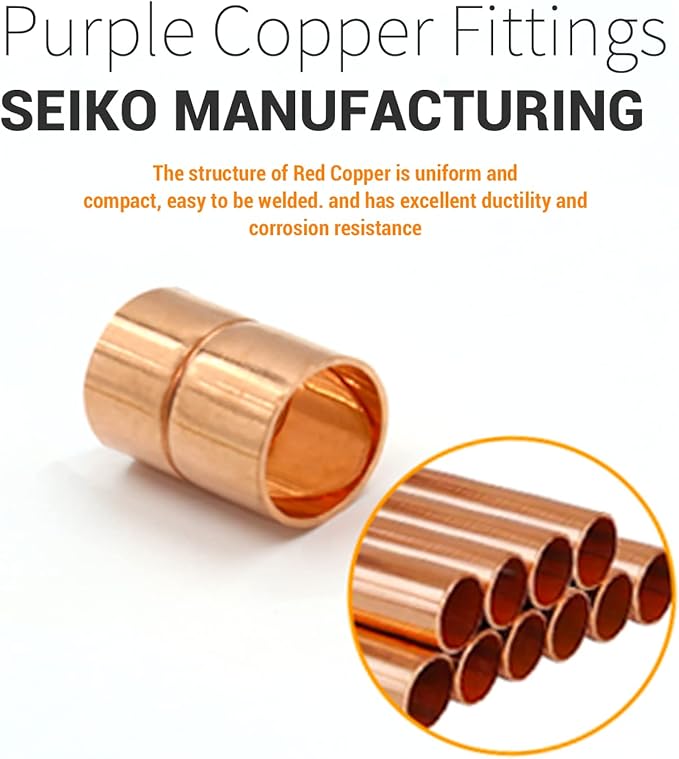 Straight Coupling Copper Fittings 1 Inch Copper Pipe Welding Joint Connector Adapter For HVAC Air Conditioning 2 Pack