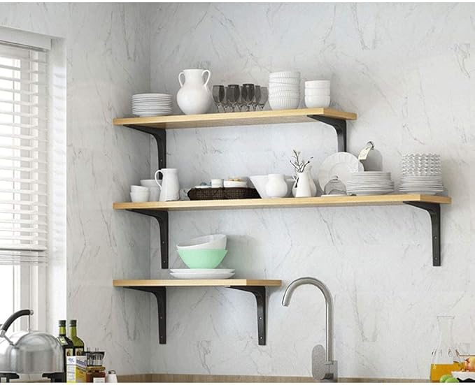SAYAYO Metal Shelf Brackets, 8 x 6 Inch Heavy Duty L Angle Brackets Shelf Hardware Decorative Wall Hanging Supports for Floating Storage Shelf, 4 PCS Matte Black