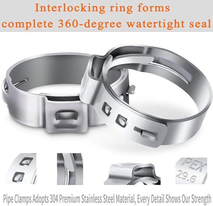 50 PCS 1Inch PEX Cinch Clamps Rings, 304 Stainless Steel PEX Fitting Clamps Pinch Crimp Rings for PEX Tubing Pipe Fitting Connections (Silver-1inch(50PCS))