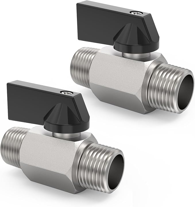 ChillWaves Brass Mini Ball Valve, Shut Off Switch Ball Valve 1/4" NPT Male x 1/4" NPT Male Thread Pipe Fitting(2-PACK)