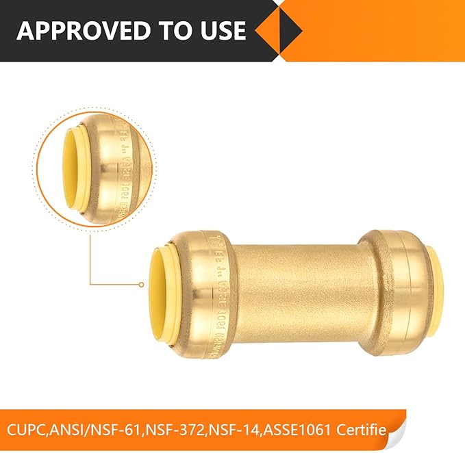 1-Pack HeSun Pushfit Check Valve, 1-Inch Push to Connect Plumbing Fittings with Disconnect Clip, Brass Push-fit Fittings for PEX, Copper, CPVC, PE-RT Pipes(PF-VALVE066)