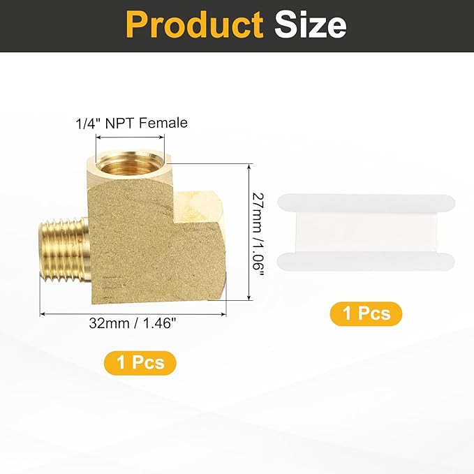 PATIKIL Brass Tee Fitting, 2Pcs 1/4" x 1/4" NPT Female x 1/4" NPT Male Pipe 3 Way Forged Brass Barstock Street Tee Pipe Fittings for Water Gas Refrigeration