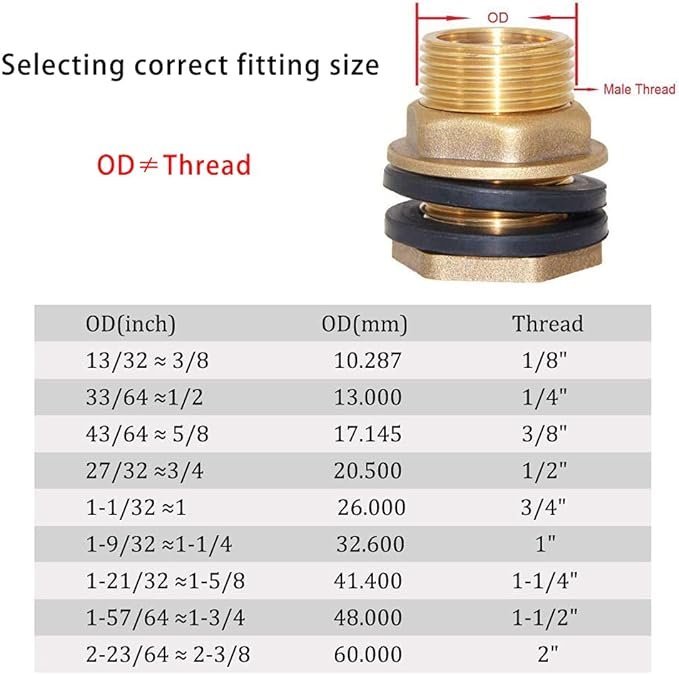 Joywayus 2pcs 3/4" Female 1" Male Soild Brass Water Tank Connector Bulkhead Tank Fitting With 2 Rubber Ring Stablizing