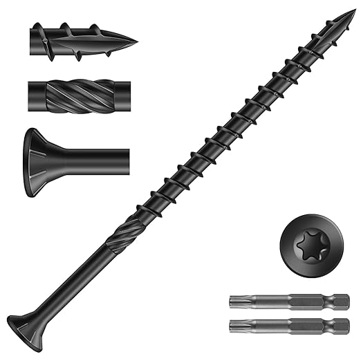 #10 x 3-1/2" Deck Screws (115Pcs) 2lb. Carbon Steel, Black, Flat Head, Rust Resistant epoxy Coated, with T25 Star Bit