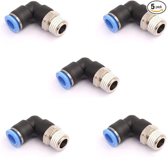 CEKER 4mm Tubing x 3/8" Npt Male Thread Elbow 90 Degree Push to Connect Fittings Air Fittings Pneumatic Quick Connect Fitting Airlines Push In Connectors Tube Fittings 5Packs