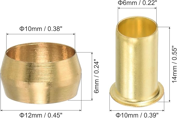 PATIKIL 3/8" Tube ID Compression Assortment Kit, 25 Set Brass Compression Sleeve Ferrule & Insert for Oil Air Pipe