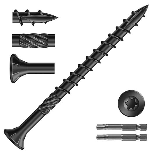 #10 x 2-1/2" Deck Screws (159Pcs) 2lb. Carbon Steel, Black, Flat Head, Rust Resistant epoxy Coated, with T25 Star Bit
