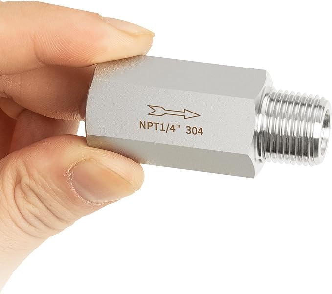 ChillWaves 304 Stainless Steel In-Line Siamese Check Valve 1/4" NPT Male x 1/4" NPT Female Thread, One-Way Non-return Check Valve，Prevent Water Back-flow(1-PACK)