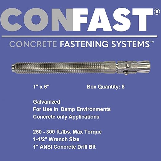 CONFAST 1" x 6" Galvanized Wedge Anchor (Box of 5)