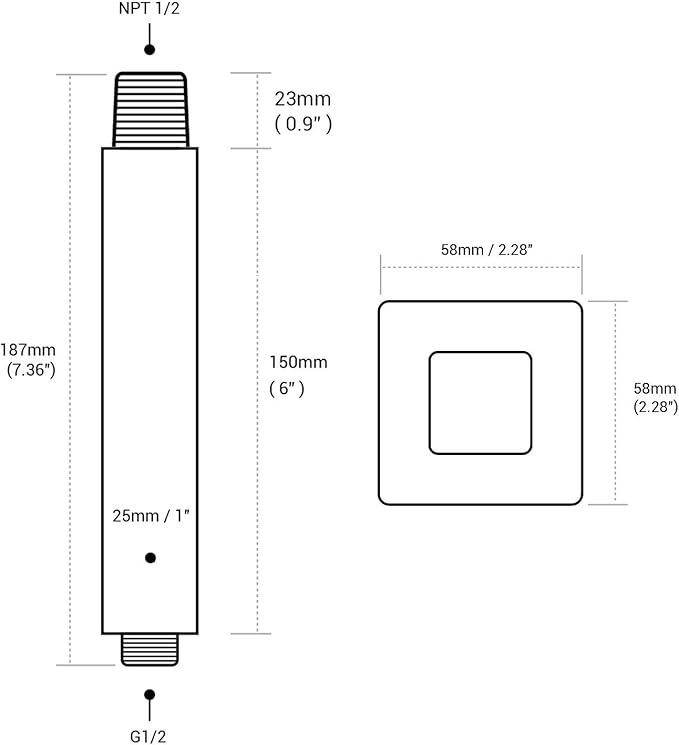 Brushed Bronze Shower Arm with Flange Ceiling Mounted 6 Inch Square Stainless Steel Extension for Overhead Rainfall Shower Head, Oil Rubbed Bronze