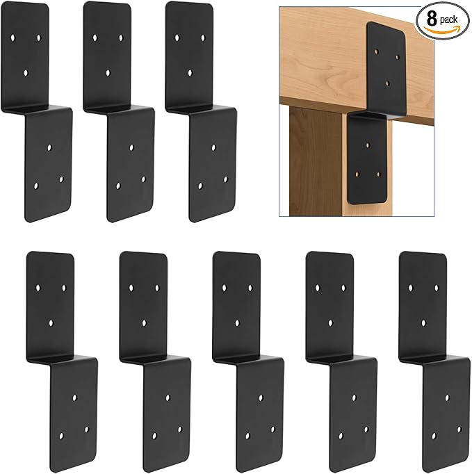 8 PCS 3"x 5" Z Brackets Post to Beam Support, Heavy Duty Carbon Steel Double Angle Channel Angle Support for Wood Shelf Fixing Timber Connector Pergola Bracket