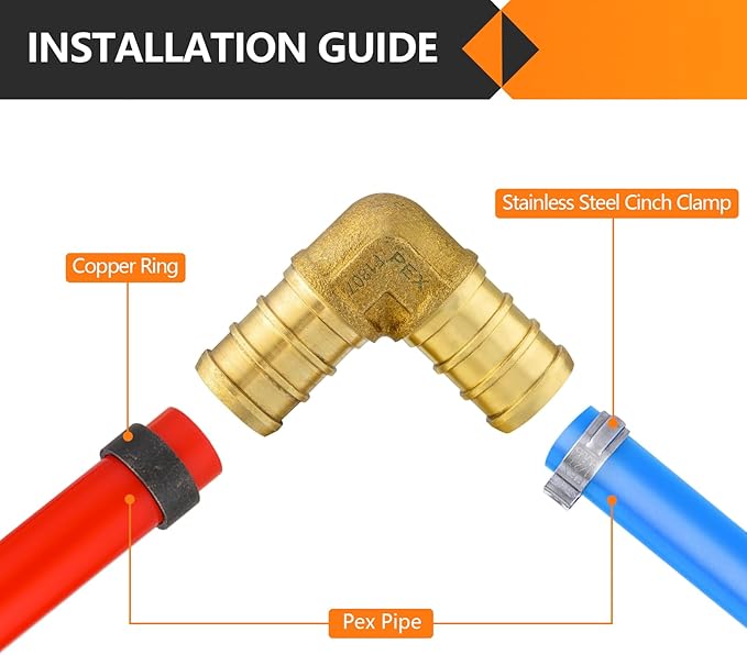 40-Pack HeSun PEX Fittings, 3/4"x3/4" Pex Elbow, Brass Crimp Fitting for Pex Pipes, ASTM F1807(PEX1807057-40)
